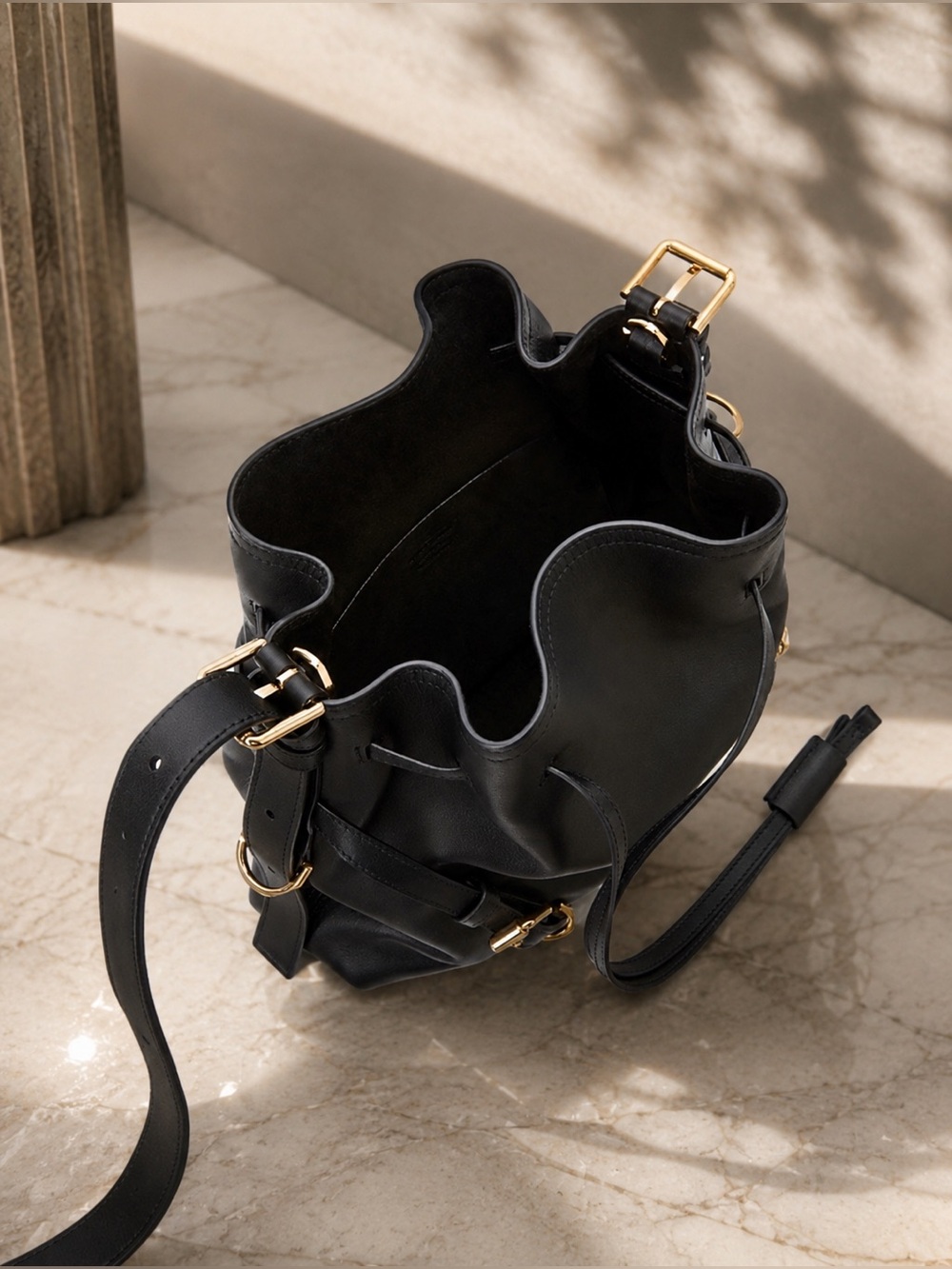 SOLD  Givenchy Small Voyou Bucket Bag Black Shiny Calfskin Leather Gold Hardware - Picture 9 of 17